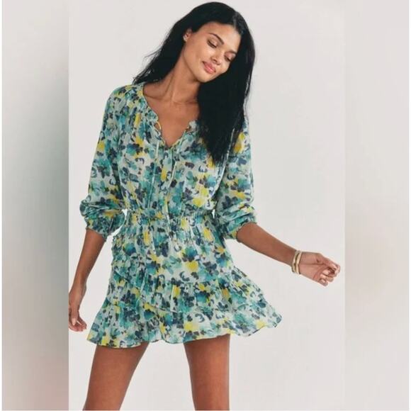 Love Shack Fancy Rayna Floral Long Sleeve Ruffle Dress Size Small - Picture 2 of 5